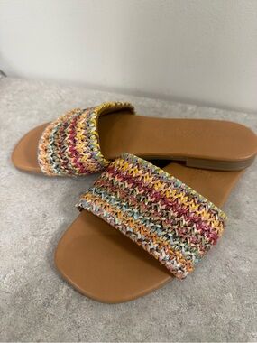 Fabio Maccenti Made in Italy Woven Multi-Color Leather Slide Sandals Size 8